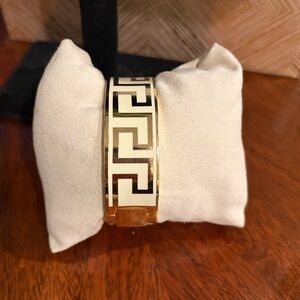 White enamel and gold-tone Greek key bangle bracelet
